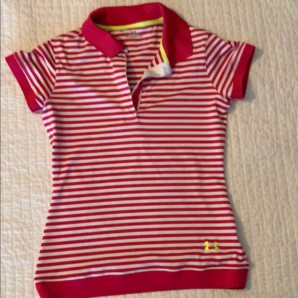 Women’s XS Under Armour pink/white polo